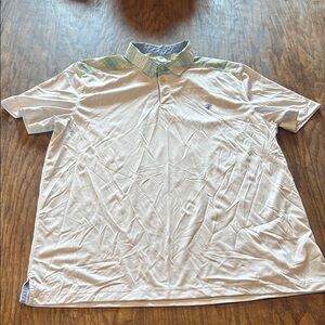 Izod Polo Shirt with Cream Base and Green-Blue Accents